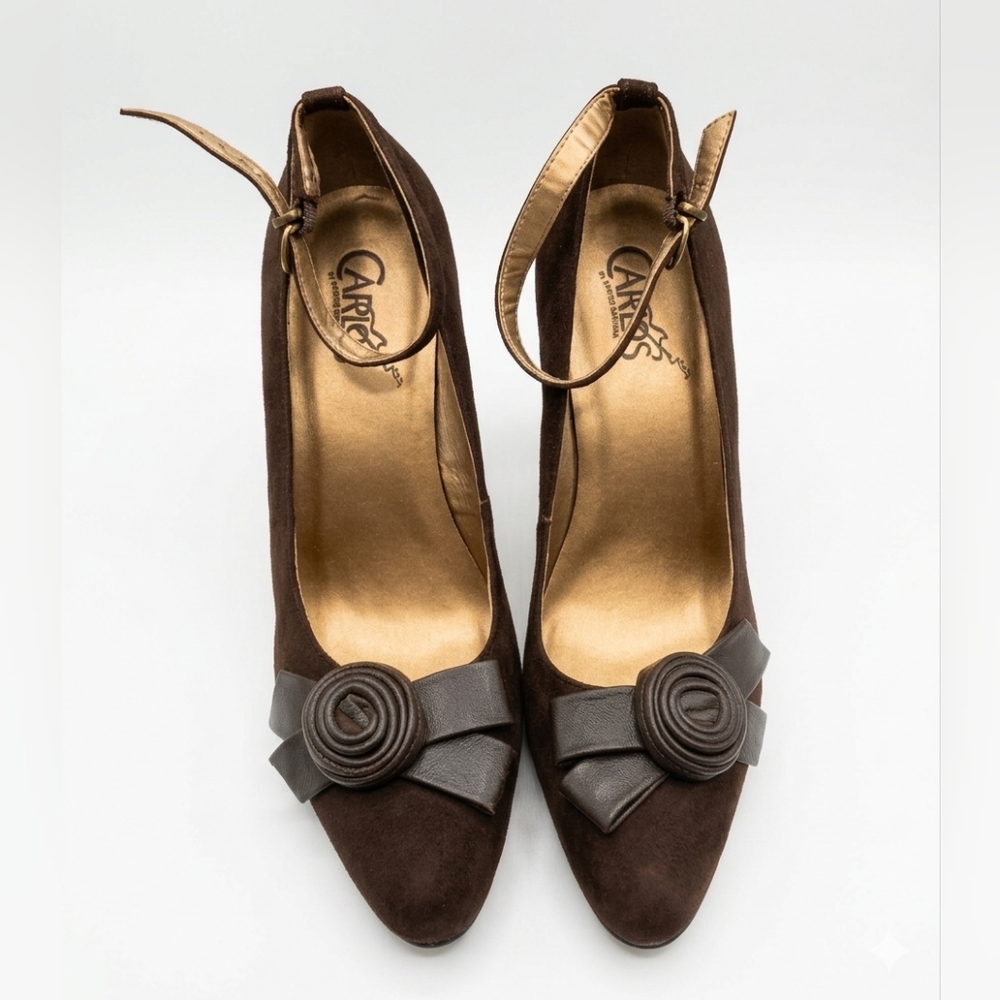 Brown Suede And Leather Ankle-Strap Wedges - size 7.5 - Picture 2 of 14